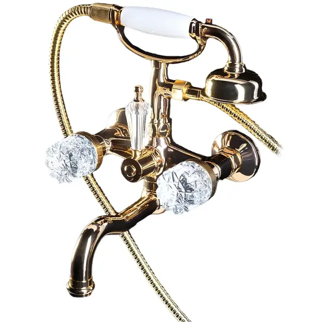 Boheme Crystal Смеситель для ванны с душевым комплектом: ручной душ, шланг, излив 21,5 см, цвет:gold 293-CRST