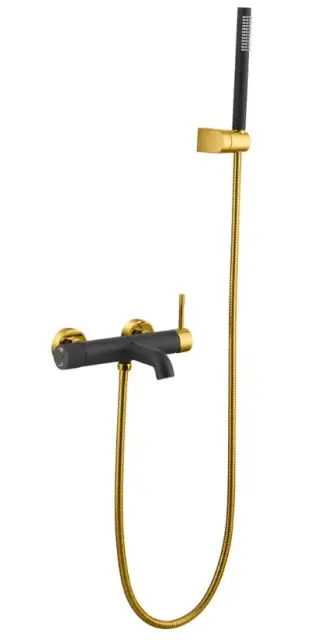 Boheme Uno Смеситель для ванны с душевым комплектом: ручной душ, шланг, излив 19 см, цвет:black/gold 463-BG