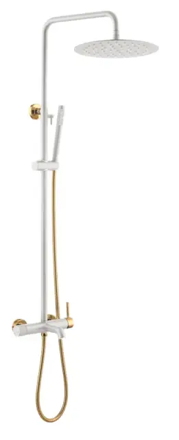 Boheme Uno Душевая стойка: смеситель, ручной душ, шланг, верхний душ 30 см, цвет: white/gold 468-WG
