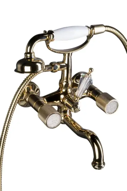 Boheme Royal Cristal Смеситель для ванны с душевым комплектом: ручной душ, излив 21,5 см, цвет: gold 293-Royal/CRST