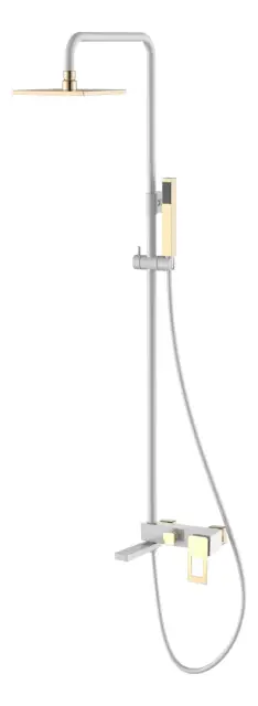 Boheme Q Душевая стойка: смес., ручной душ 1 вид струи, шланг, верхний душ 20 см, цвет: white/gold 148-WG