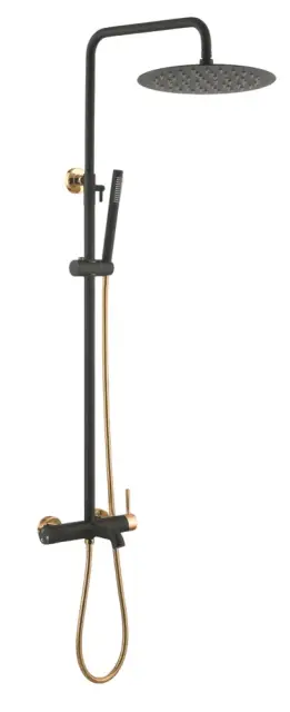 Boheme Uno Душевая стойка: смеситель, ручной душ, шланг, верхний душ 30 см, цвет: black/gold 468-BG