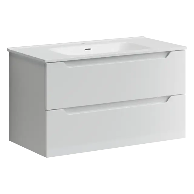 Тумба подвесная SANCOS Норма 2.0 (Norma 2.0) 890х450х500, c двумя ящиками оснащенными доводчиками, белый глянец, арт. NR2.090W