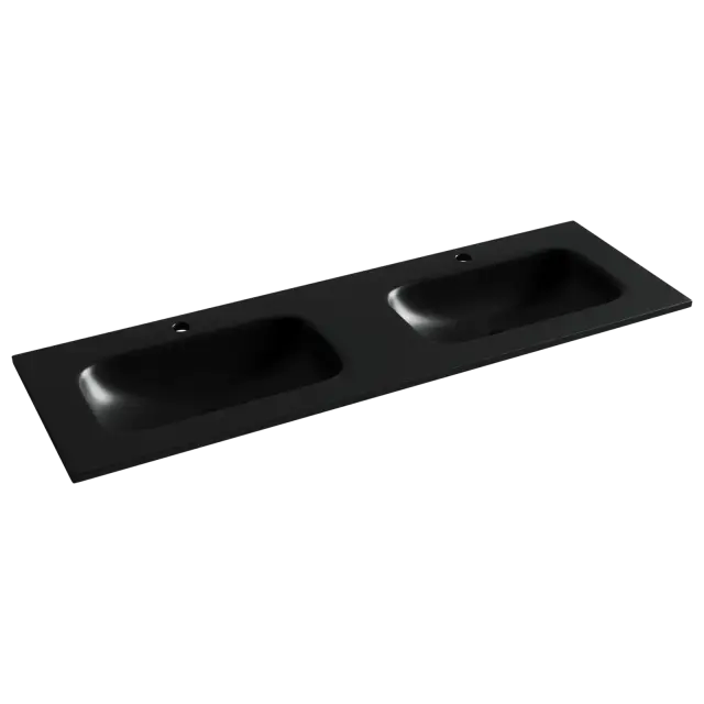 Раковина накладная мебельная Grace прямоугольная 1410x457x137 с двумя чашами и отверстиями под смеситель, цвет черный матовый CN7022MB