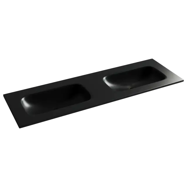 Раковина накладная мебельная Grace прямоугольная 1410x457x137 с двумя чашами без отверстий под смеситель, цвет черный матовый CN7022MBwx