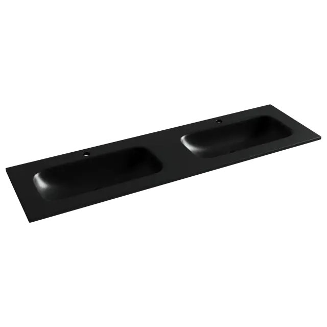 Раковина накладная мебельная Grace прямоугольная 1610x457x137 с двумя чашами и отверстиями под смеситель цвет черный матовый CN7023MB