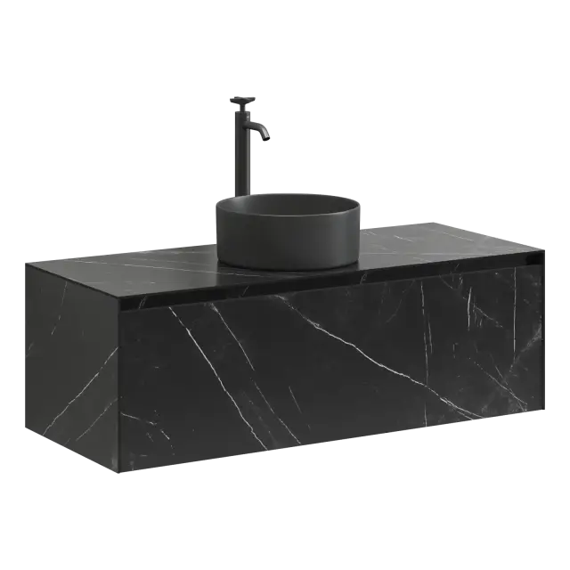 Тумба подвесная SANCOS Stone из керамогранита с одним выдвижным ящиком и столешницей из керамогранита 1200х400х495, керамогранит Nero Marquina, арт. ST120NM