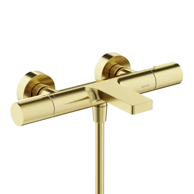 Термостатический смеситель для ванны и душа SANCOS Этна (Etna), брашированное золото, PVD покрытие, арт. SC9006BG