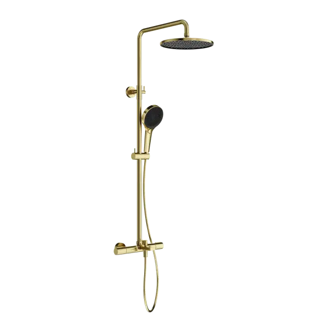 Душевая стойка с термостатом и изливом SANCOS Этна (Etna), брашированное золото, PVD покрытие, арт. SC9008BG