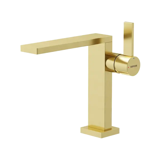 Смеситель для раковины SANCOS Линн (Linn), брашированное золото, PVD покрытие, арт. SC9019BG