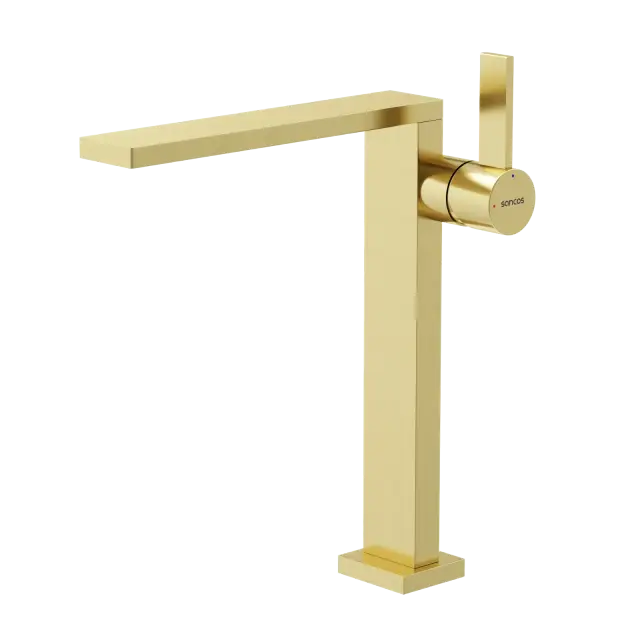 Смеситель для раковины высокий SANCOS Линн (Linn), брашированное золото, PVD покрытие, арт. SC9020BG
