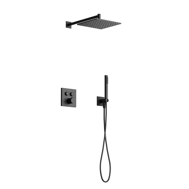 Душевой комплект с термостатом SANCOS Линн (Linn), с внутренней частью, черный матовый, арт. SC9022MB
