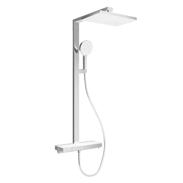 Душевая стойка SANCOS Ваш (Vos) с термостатическим смесителем, изливом, полкой, шлангом 1,5 м, верхним и ручным душем, цвет хром, арт. SC6100CH