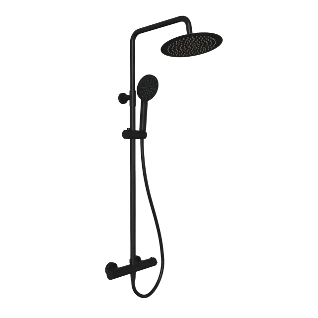 Душевая стойка  SANCOS Канедo (Kanedo) с термостатом с круглым верхним и ручным душем Ø120 мм  4 режима,  матовый черный SC7100MB