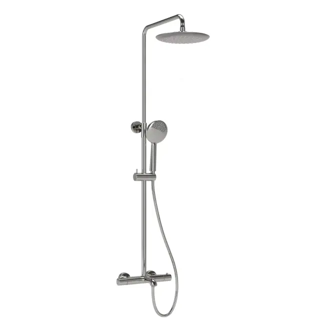 Душевая стойка с изливом и термостатом для ванны/душа Гейм (Game), с регулировкой по высоте,  цвет хром, арт.SC3001LCH