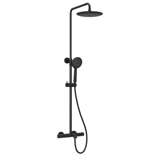 Душевая стойка с изливом и термостатом для ванны/душа Гейм (Game), с регулировкой по высоте, цвет черный матовый, арт.SC3001LMB