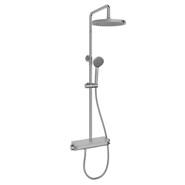 Душевая стойка Sancos Teo (Teо) c термостатом, встроенным изливом,  полкой и с регулировкой по высоте штанги, цвет хром, арт. SC11002CH