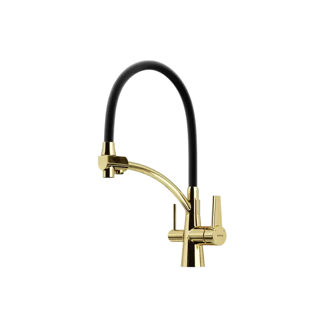 Смеситель для кухни SANCOS Эри (Eri) с возможностью подключения фильтра, цвет полированное золото, ПВД(PVD) покрытие, арт. SC4001ZG