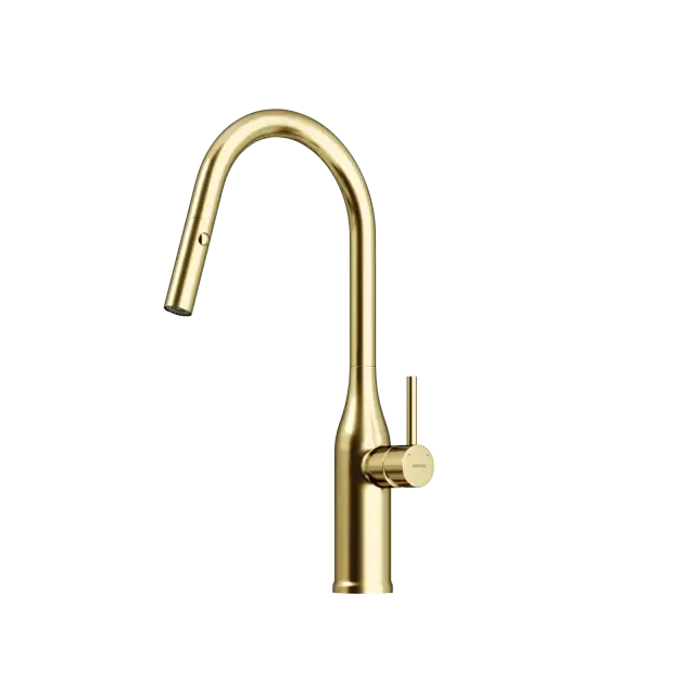 Смеситель для кухни SANCOS Гранд (Grand) с вытяжным изливом, цвет брашированное золото, ПВД(PVD) покрытие, арт. SC4002BG