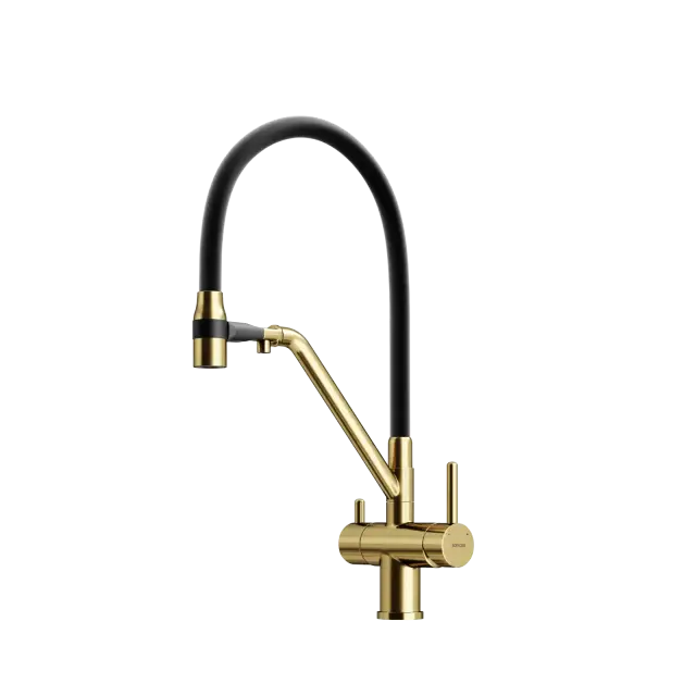 Смеситель для кухни SANCOS Дора (Dora) с возможностью подключения фильтра для воды, цвет брашированное золото, ПВД(PVD) покрытие, арт. SC4003BG