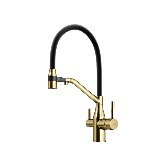 Смеситель для кухни SANCOS Орта (Orta) с возможностью подключения фильтра для воды, цвет брашированное золото, ПВД(PVD) покрытие, арт. SC4008BG