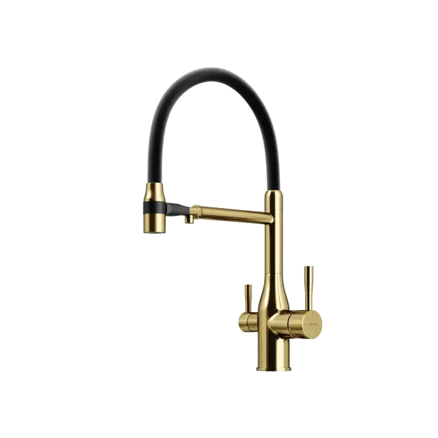Смеситель для кухни SANCOS Гарда (Garda) с возможностью подключения фильтра для воды, цвет брашированное золото, ПВД(PVD) покрытие, арт. SC4009BG