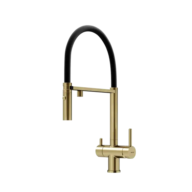 Смеситель для кухни SANCOS Имола (Imola) с возможностью подключения фильтра для воды, цвет брашированное золото с черным изливом, арт. SC4010BGbh
