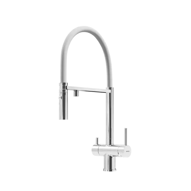 Смеситель для кухни SANCOS Имола (Imola) с возможностью подключения фильтра для воды, цвет хром с белым изливом, арт. SC4010CHwh
