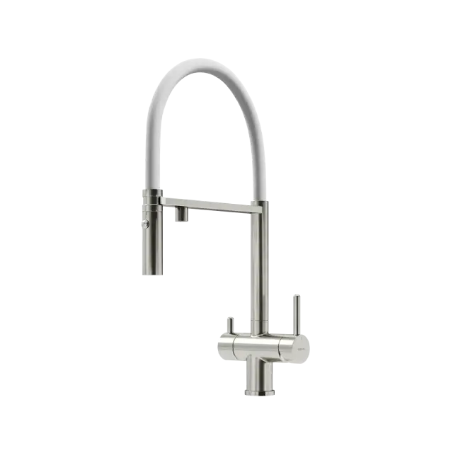 Смеситель для кухни SANCOS Имола (Imola) с возможностью подключения фильтра для воды, цвет брашированный никель с белым изливом, арт. SC4010BNwh