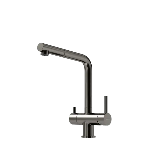 Смеситель для кухни SANCOS Спин (Spin) с поворотным и вытяжным изливом, c краном для фильтрованной воды, цвет вороненая сталь, арт. SC4015GG