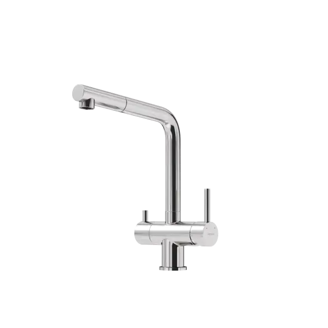 Смеситель для кухни SANCOS Спин (Spin) с поворотным и вытяжным изливом, c краном для фильтрованной воды, цвет брашированный никель, арт. SC4015BN