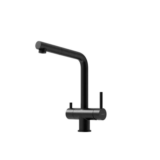 Смеситель для кухни SANCOS Спин (Spin) с поворотным и вытяжным изливом, c краном для фильтрованной воды, цвет черный матовый, арт. SC4015MB