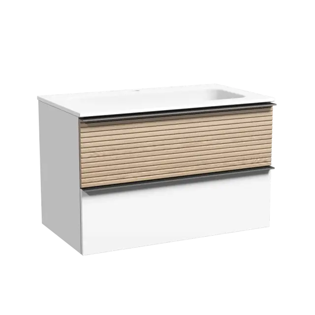 Тумба подвесная SANCOS Delta 790х445х500, c двумя ящиками оснащенными доводчиками,  дуб светлый/белый , арт. DL80W