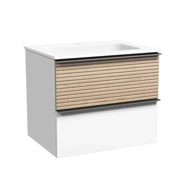 Тумба подвесная SANCOS Delta 590х445х500, c двумя ящиками оснащенными доводчиками,  дуб светлый/белый , арт. DL60W