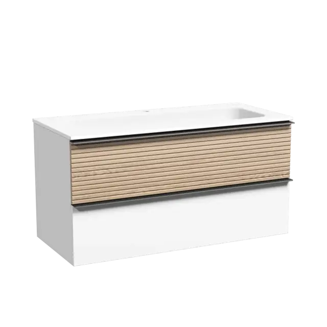 Тумба подвесная SANCOS Delta 995х445х500, c двумя ящиками оснащенными доводчиками,  дуб светлый/белый , арт. DL100W