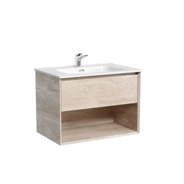 Тумба подвесная SANCOS Marmi 1.0 690х445х520 c одним ящиком оснащенным доводчиками скрытого монтажа и открытой нишей, дуб галифакс натуральный, арт. MR1.070EG