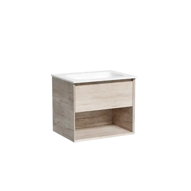 Тумба подвесная SANCOS Marmi 1.0 590х445х520 c одним ящиком оснащенным доводчиками скрытого монтажа и открытой нишей, дуб галифакс натуральный, арт. MR1.060EG