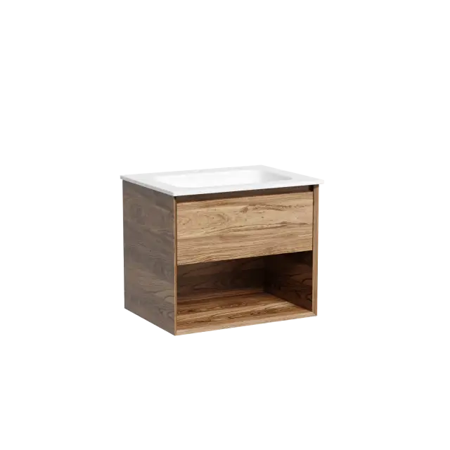 Тумба подвесная SANCOS Marmi 1.0 590х445х520 c одним ящиком оснащенным доводчиками скрытого монтажа и открытой нишей, дуб чарльстон, арт.MR1.060ECH