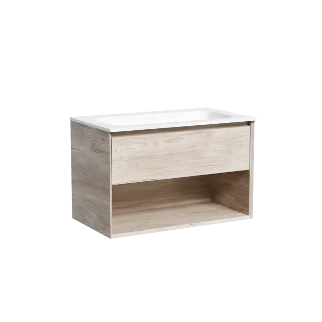 Тумба подвесная SANCOS Marmi 1.0 790х445х520 c одним ящиком оснащенным доводчиками скрытого монтажа и открытой нишей, дуб галифакс натуральный, арт. MR1.080EG