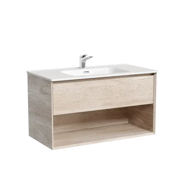 Тумба подвесная SANCOS Marmi 1.0 890х445х520 c одним ящиком оснащенным доводчиками скрытого монтажа и открытой нишей, дуб галифакс натуральный, арт. MR1.090EG