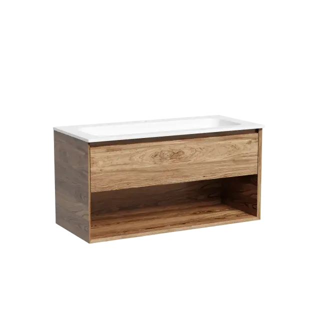 Тумба подвесная SANCOS Marmi 1.0 995х445х520 c одним ящиком оснащенным доводчиками скрытого монтажа и открытой нишей, дуб чарльстон, арт.MR1.0100ECH