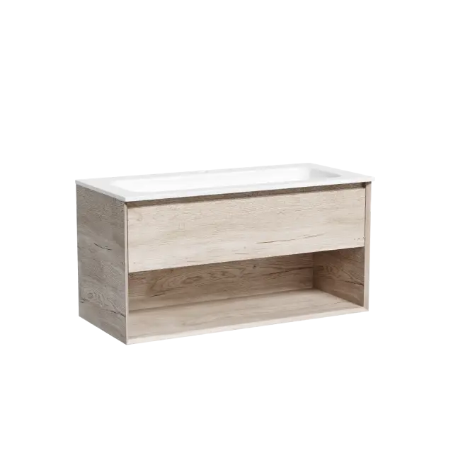 Тумба подвесная SANCOS Marmi 1.0 995х445х520 c одним ящиком оснащенным доводчиками скрытого монтажа и открытой нишей, дуб галифакс натуральный, арт. MR1.0100EG