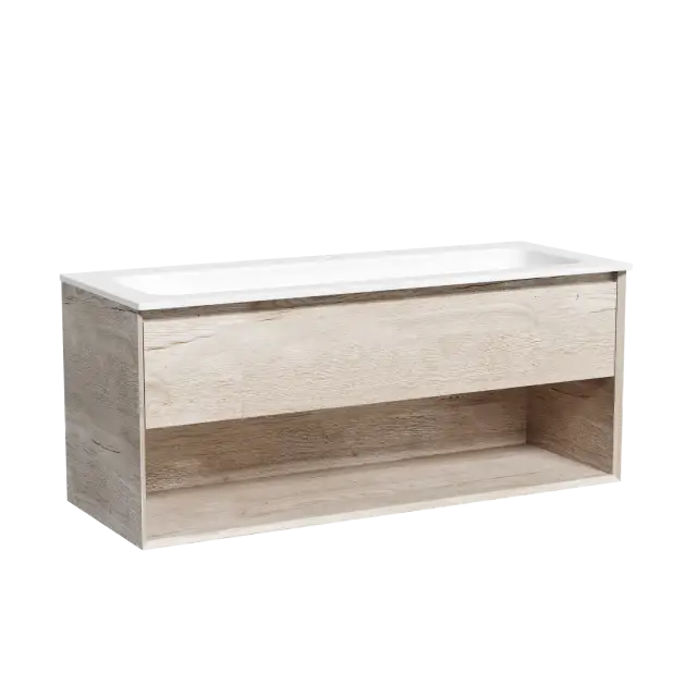 Тумба подвесная SANCOS Marmi 1.0 1195х445х520 c одним ящиком оснащенным доводчиками скрытого монтажа и открытой нишей, дуб галифакс натуральный, арт. MR1.0120EG