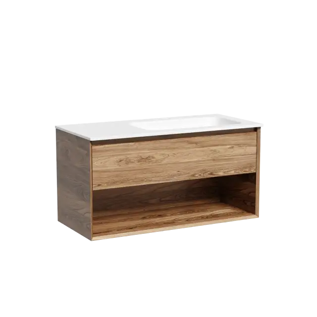 Тумба подвесная SANCOS Marmi 1.0 правая, 995х445х520, c одним ящиком оснащенным доводчиками скрытого монтажа и открытой нишей, дуб чарльстон, арт.MR1.0100RECH