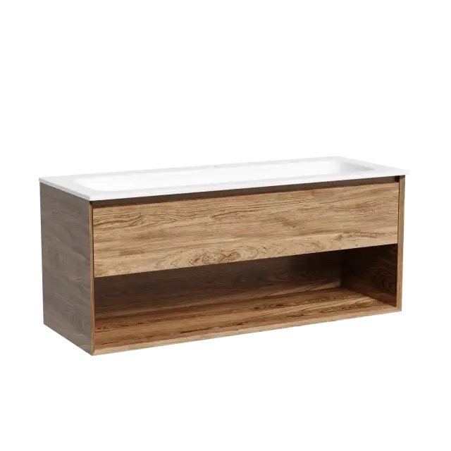 Тумба подвесная SANCOS Marmi 1.0 1195х445х520 c одним ящиком оснащенным доводчиками скрытого монтажа и открытой нишей, дуб чарльстон, арт.MR1.0120ECH