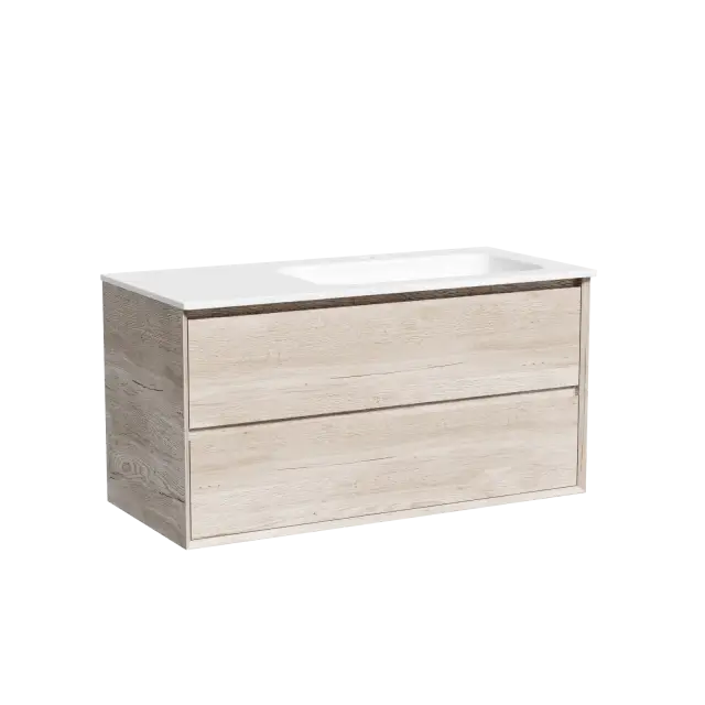 Тумба подвесная SANCOS Marmi 2.0 правая, 995х445х520, c двумя ящиками оснащенными доводчиками скрытого монтажа, цвет дуб галифакс натуральный, арт. MR2.0100REG