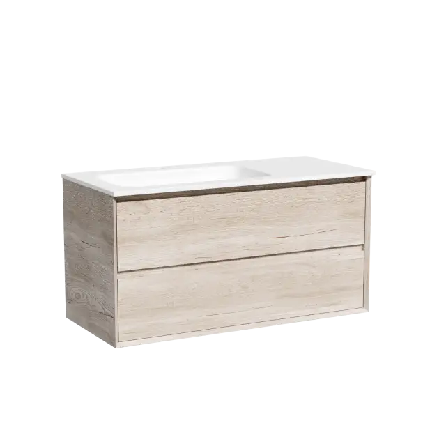 Тумба подвесная SANCOS Marmi 2.0 левая, 995х445х520, c двумя ящиками оснащенными доводчиками скрытого монтажа, цвет дуб галифакс натуральный, арт. MR2.0100LEG