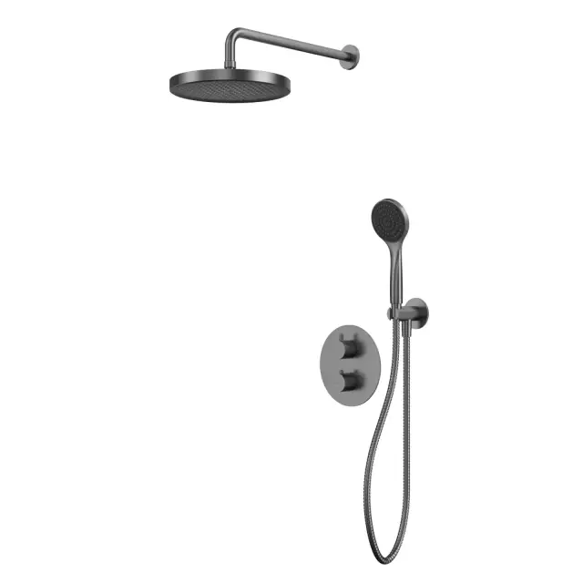 Термостатическая душевая система скрытого монтажа WHITECROSS Y YSET08BASICGM (оружейная сталь)