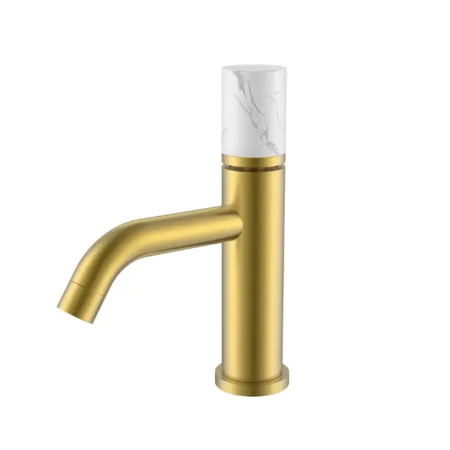 Boheme Stick Смеситель для раковины, без донного клап., излив 13,5 см, цвет: matt gold/mramor white 121-MG-MR-W