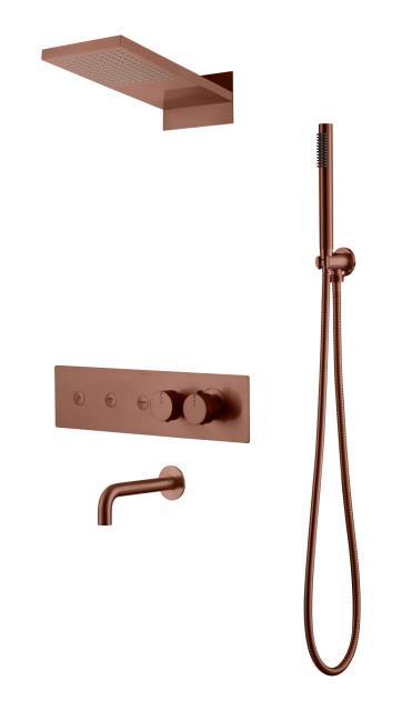 Встроенная душевая система FUSION с термостатом, трехпозиционная Brushed Bronze с изливом